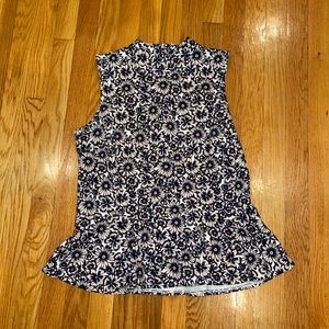 Banana Republic Peplum Mock Neck Blouse - Navy and Pink Floral - Size Medium